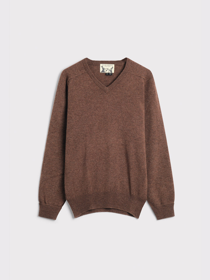 Walnut Lambswool V Neck Jumper