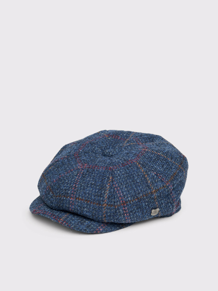 Blue Check Harris Tweed® Baker Boy Cap Side