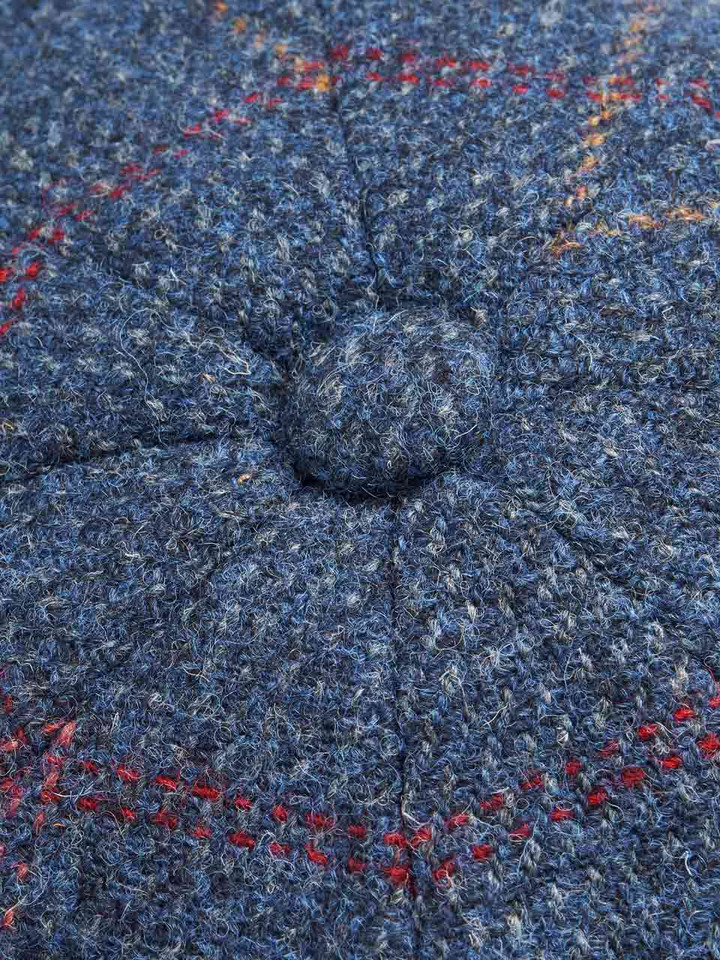 Blue Check Harris Tweed® Baker Boy Cap Closeup