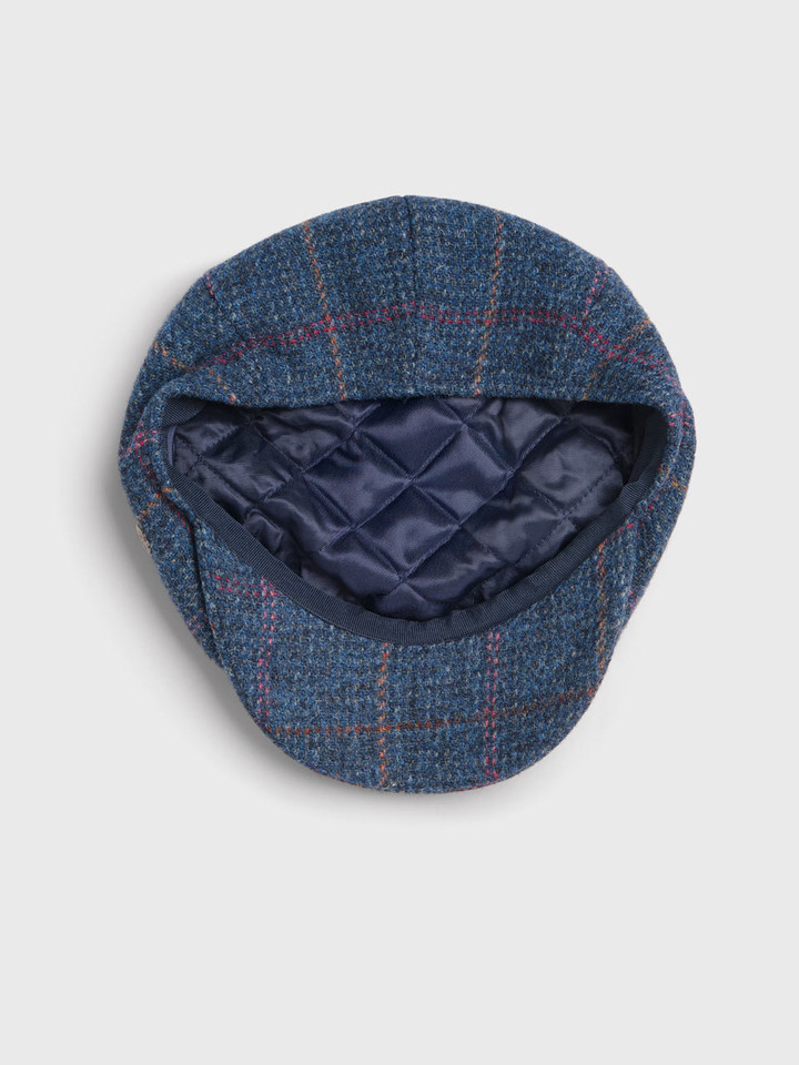 Blue Check Harris Tweed® Baker Boy Cap Inside