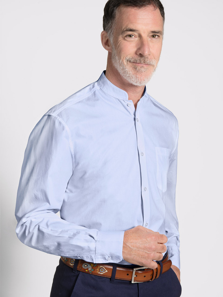 Model wears Blue Nehru Collar Shirt