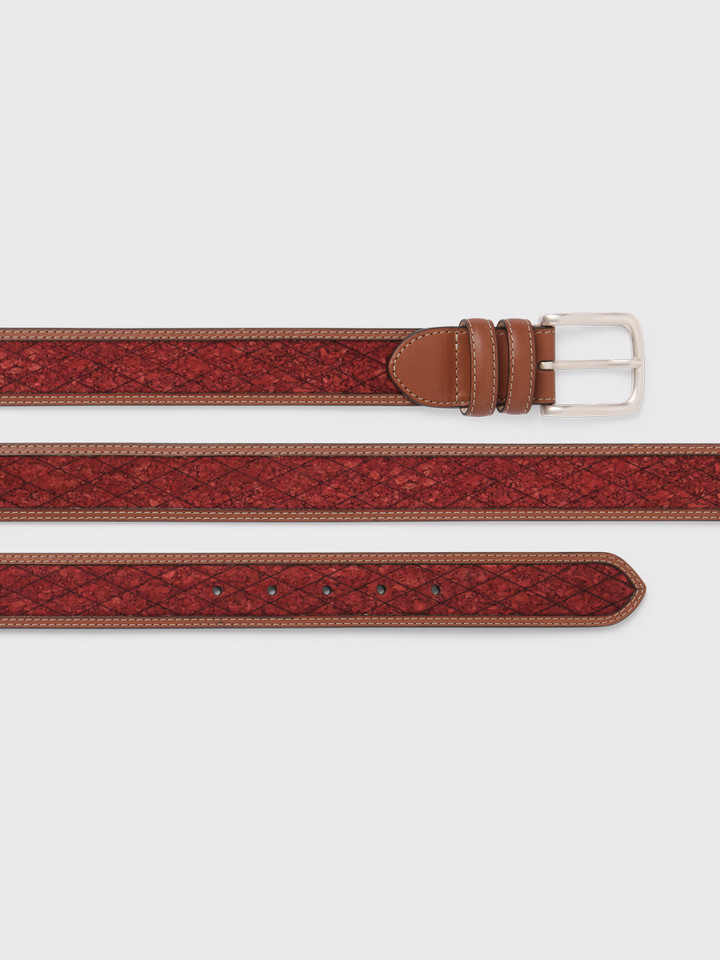 Mens Chestnut Red Cork Inlaid Handmade Leather Belt