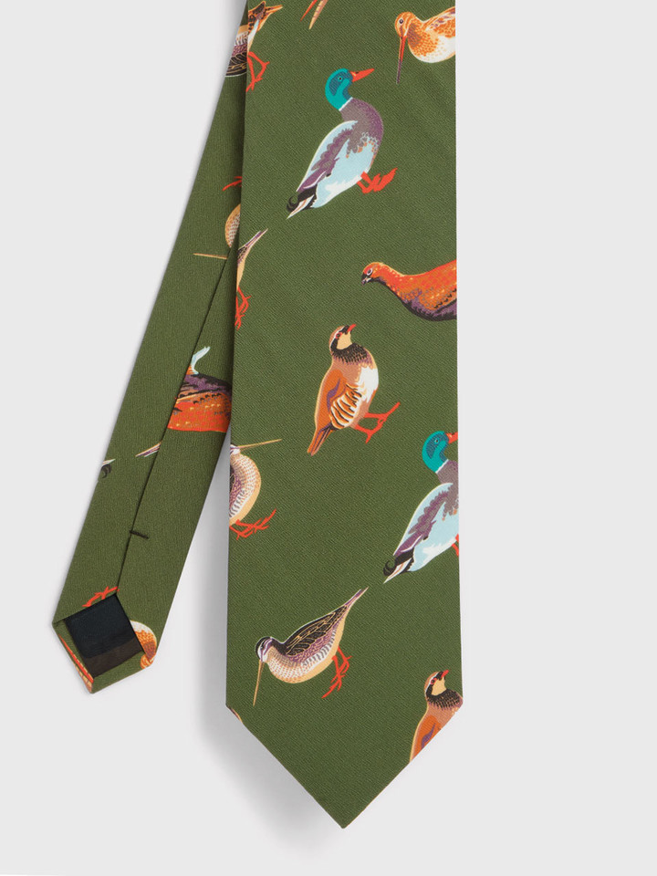 Green Birds Tie Flat lay