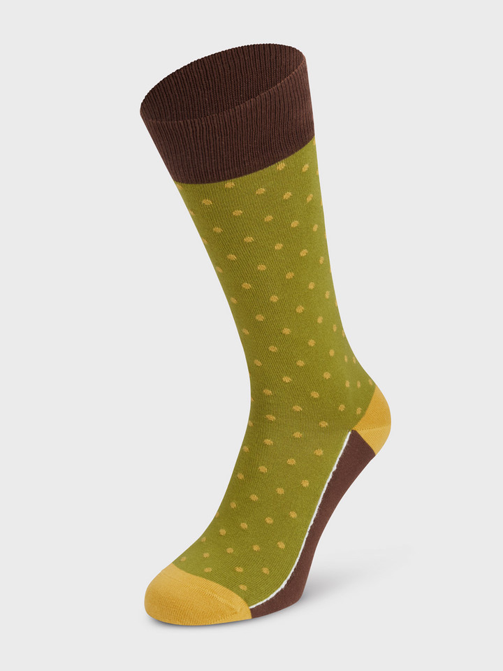 Mens Green Polka Dot Socks On Foot