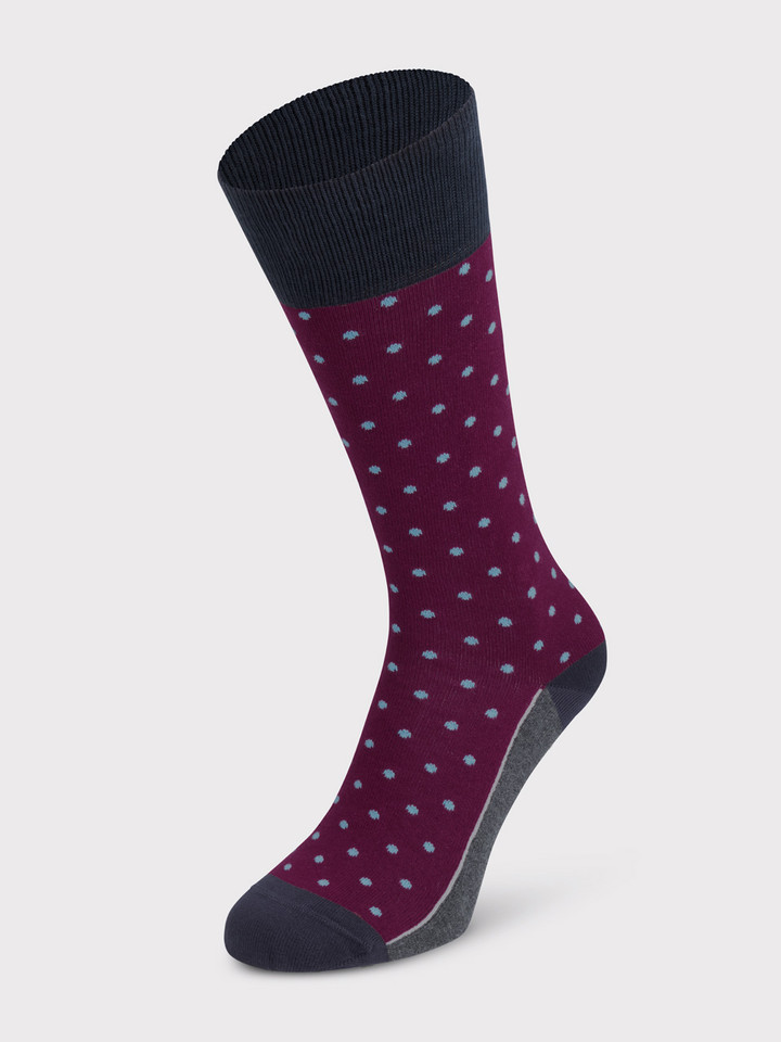 Mens Burgundy Polka Dot Socks On Foot