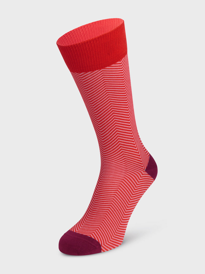 Mens Red Lux Taylor Patterned Socks On Foot