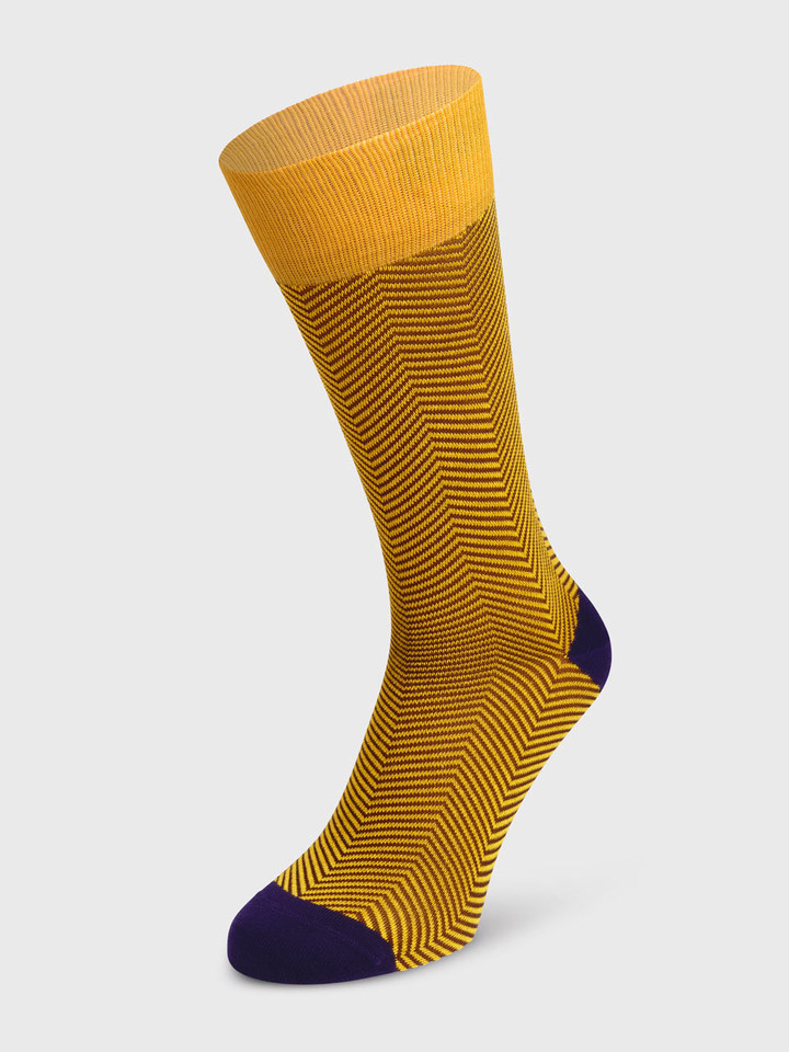 Mens Yellow Lux Taylor Patterned Socks On Foot