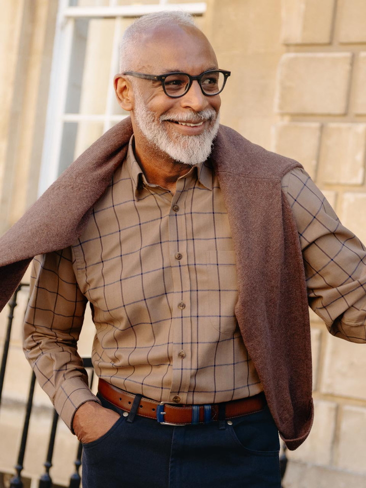 Tobacco Windowpane Check Shirt