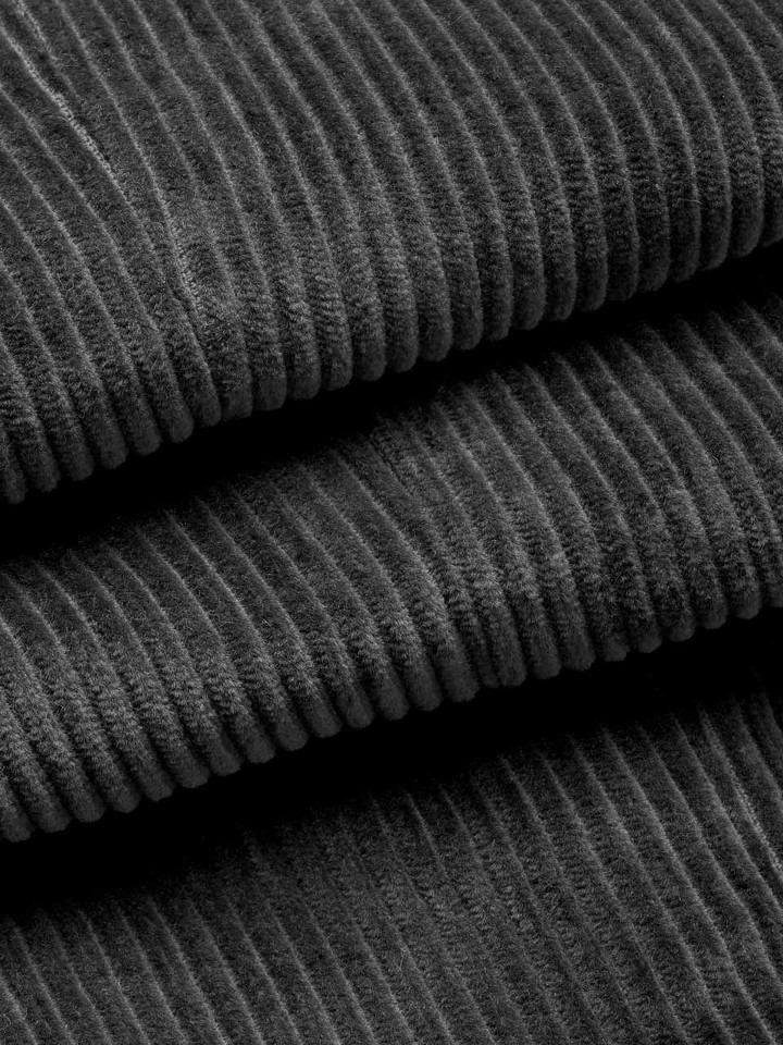 Mens Charcoal Tapered Corduroy Trousers Fabric Closeup