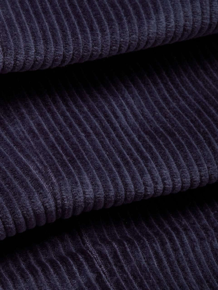 Mens Navy Tapered Corduroy Trousers Fabric Closeup