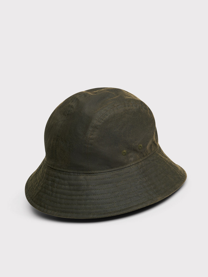 Olive Wax Bucket Hat Flat