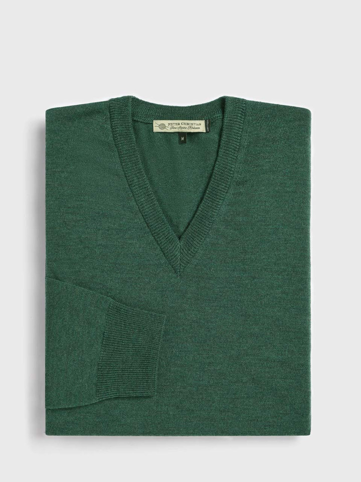 Pine Merino V-Neck Jumper Folded