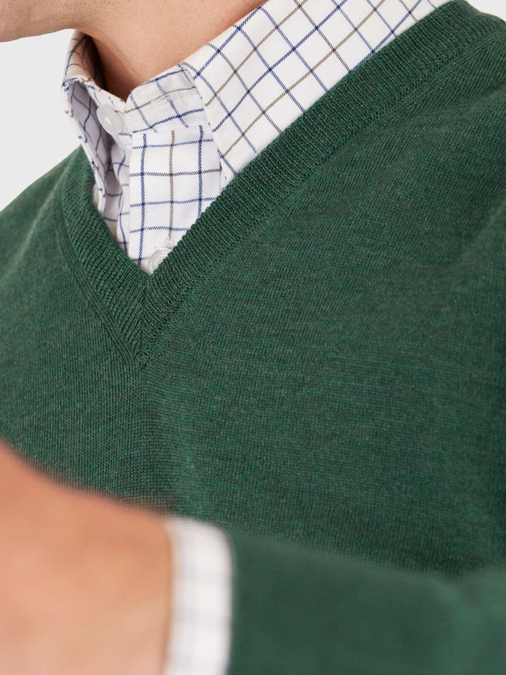 Pine Merino V-Neck Jumper Neck