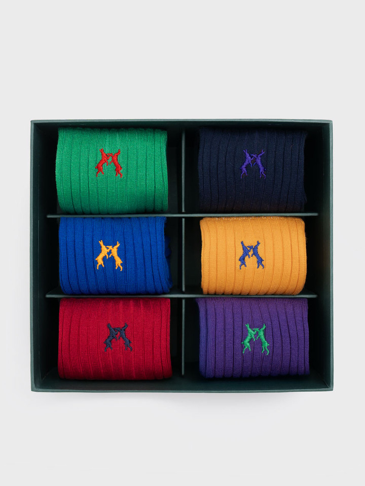 Colourful 6 Pair Sock Box Flat
