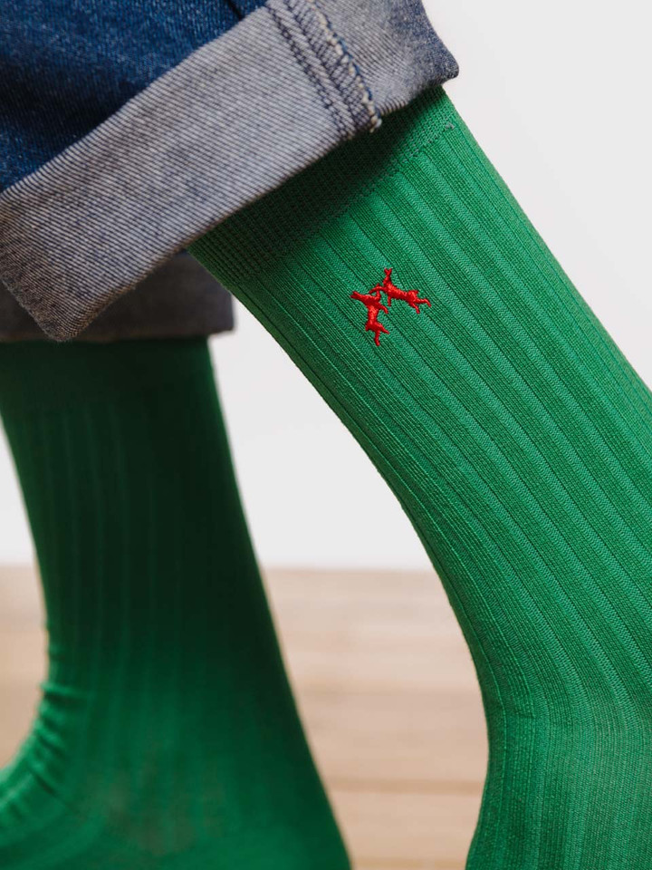 Colourful 6 Pair Sock Box - Green On Model