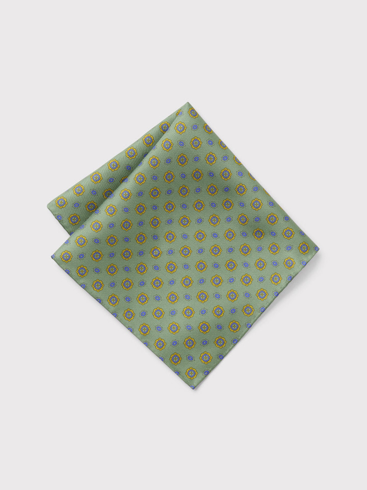 Mens Green Foulard Pocket Square Folded