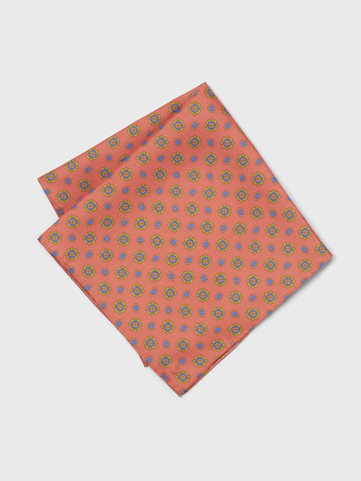 Mens Rust Foulard Pocket Square Flat Folded