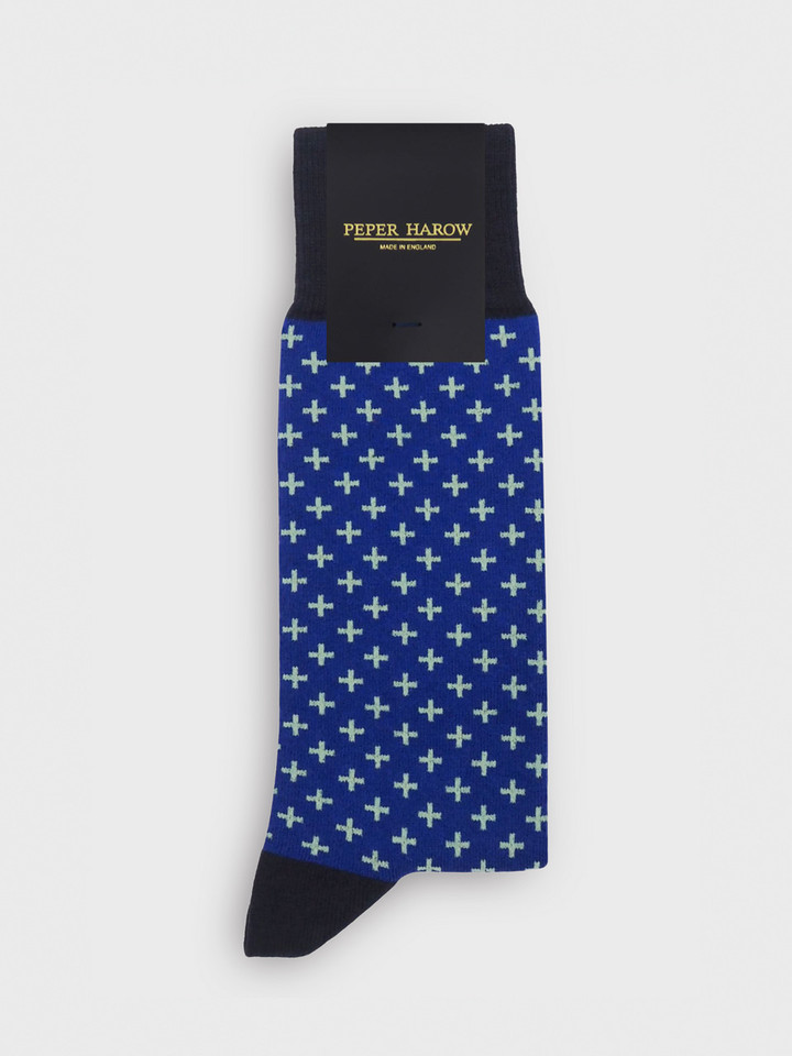 Blue crosslet supima cotton socks