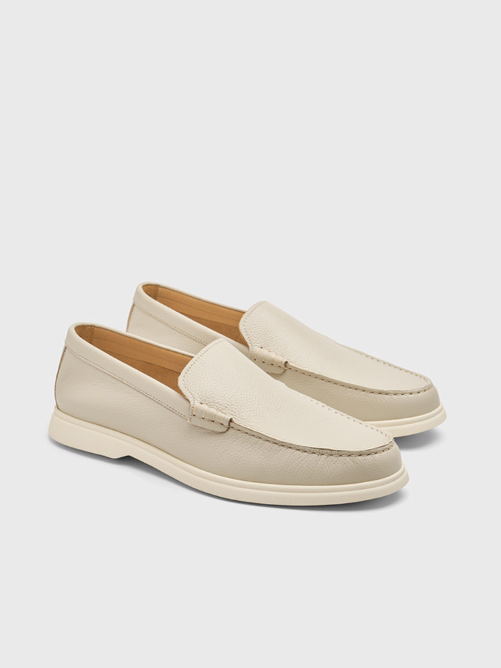 Leather Grain Loafers in Pearl
