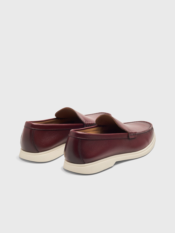 Wine Leather Grain Loafer Heels