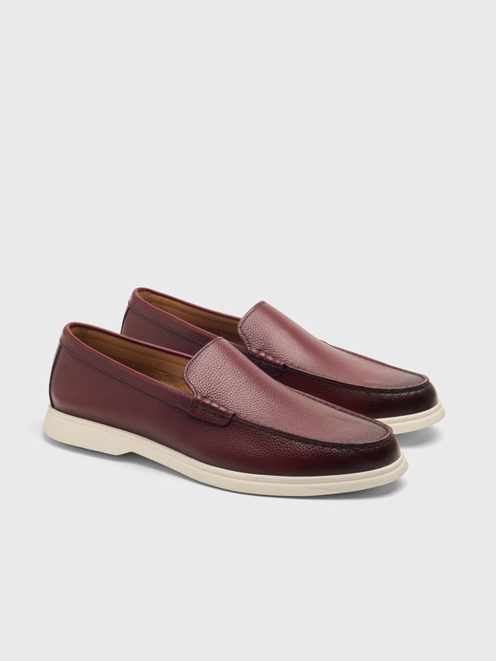 Wine Leather Grain Loafer Pair