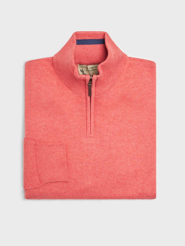 Mens Coral Pink Quarter Zip Jumper Folded
