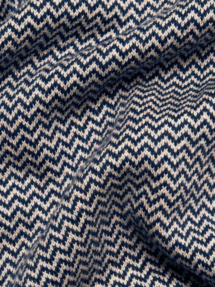 Mens Navy & Stone Knitted Polo Shirt Fabric Closeup