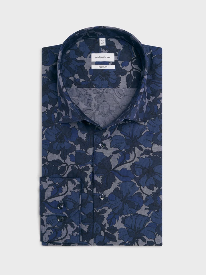 Blue Floral Seidensticker Shirt Folded