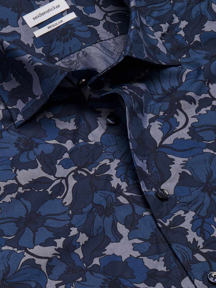 Blue Floral Seidensticker Shirt Collar