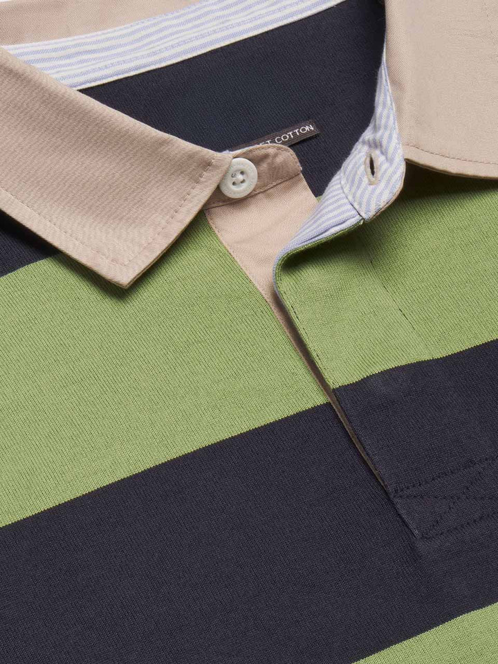 Mens Navy and Green Rugby Shirt Collar Angled