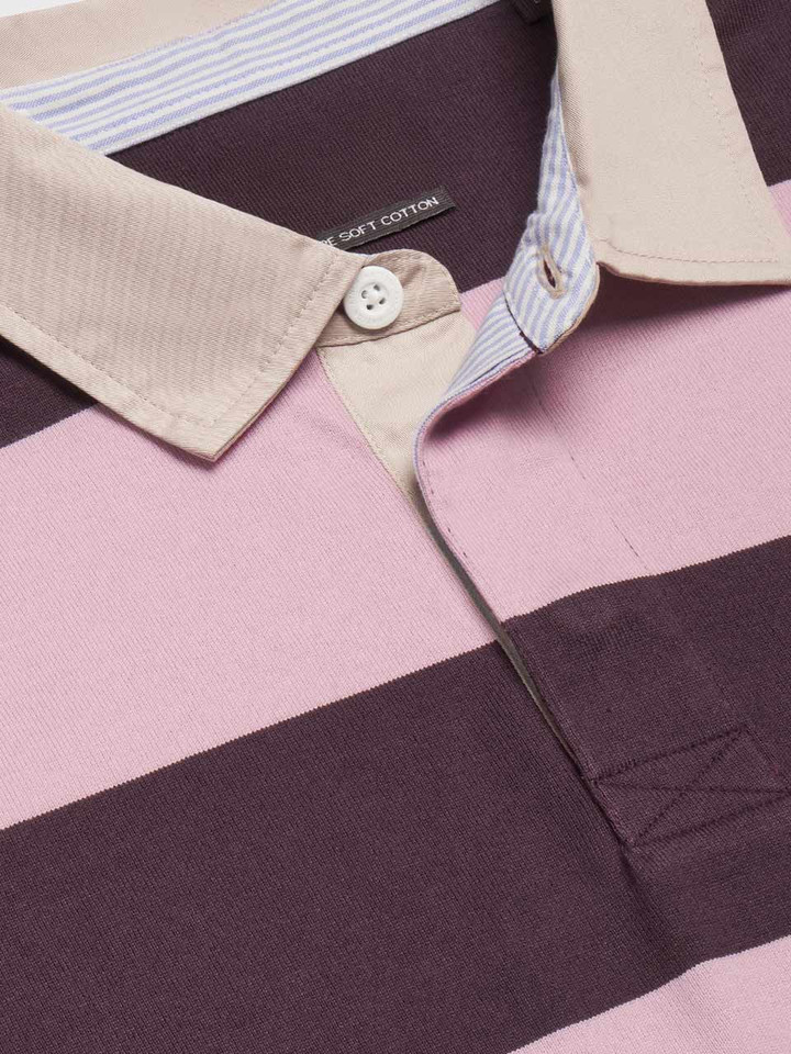 Mens Pink & Purple Striped Rugby Shirt Collar