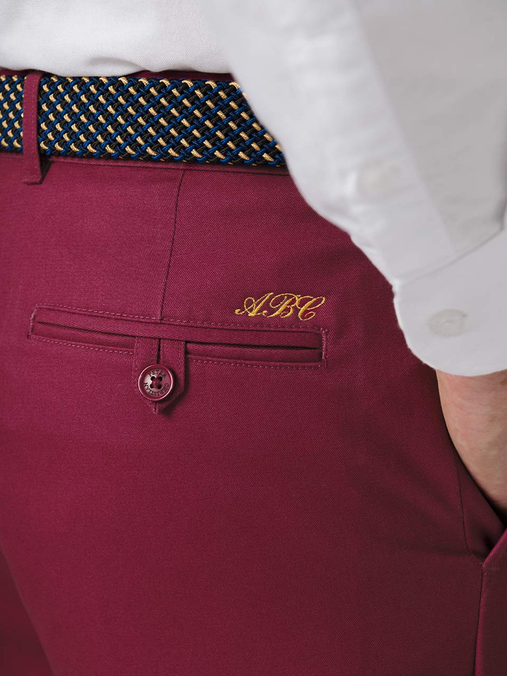 Mens Morello Flat Front Chinos on Model with Monogramming