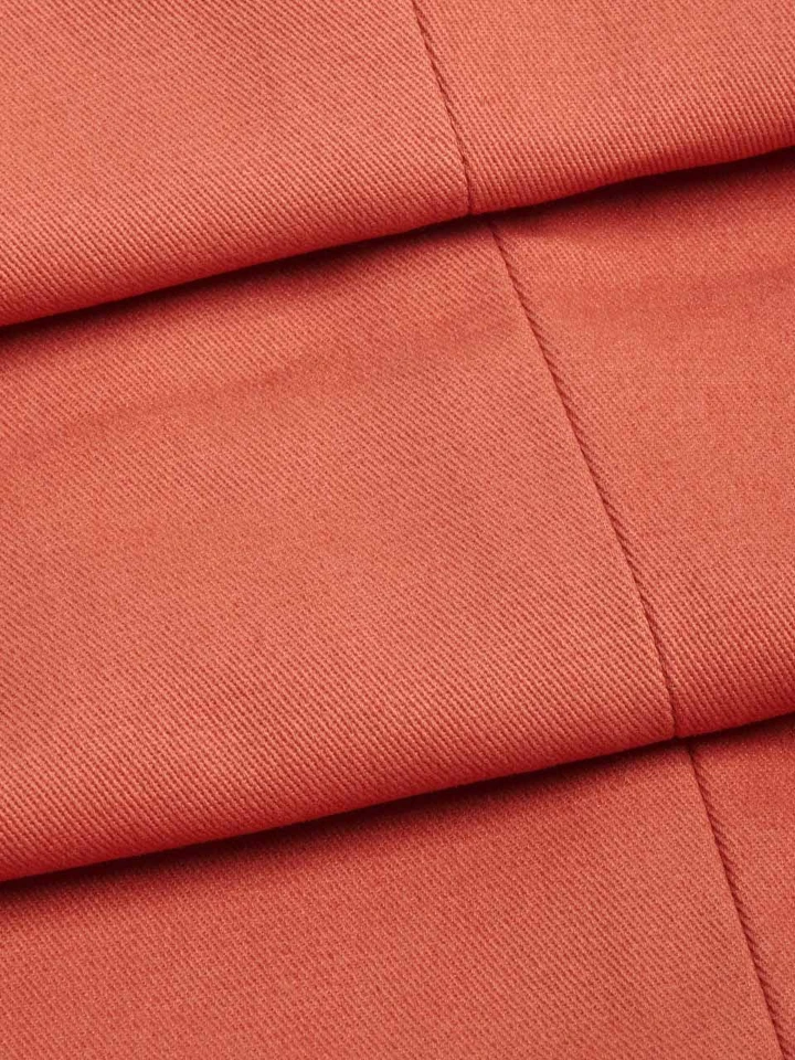 Mens Terracotta Pleated Chino Trousers Fabric Closeup