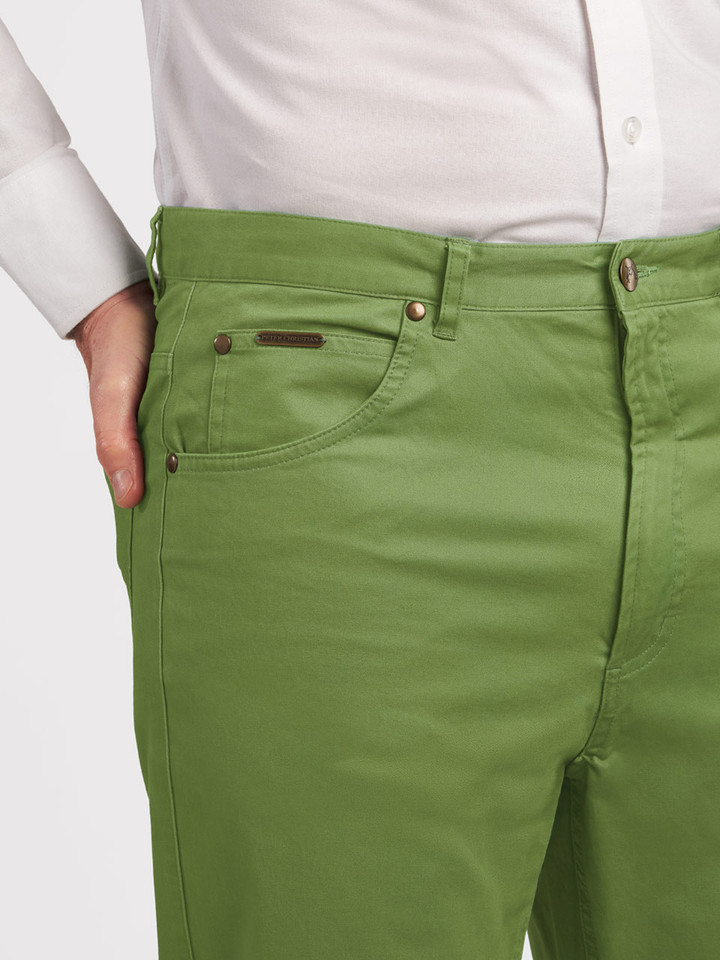 Mens Pistachio Green Jeano on Model Front Details