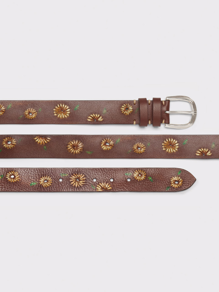 Mens Sunflower Hand Painted Leather Belt