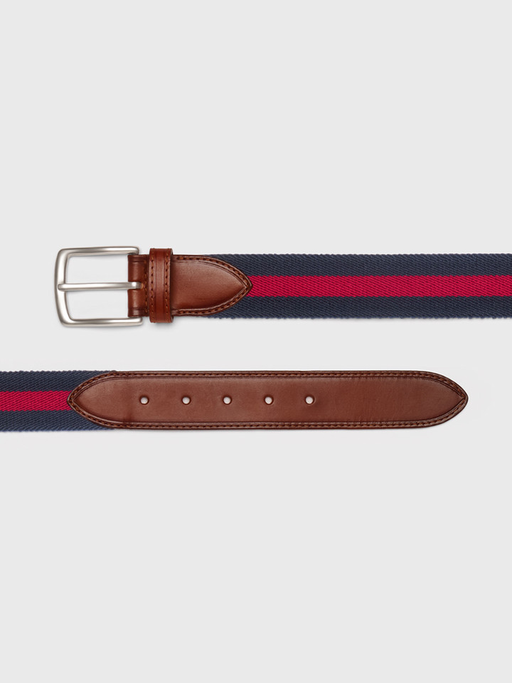 Navy & Red Canvas Stripe Belt