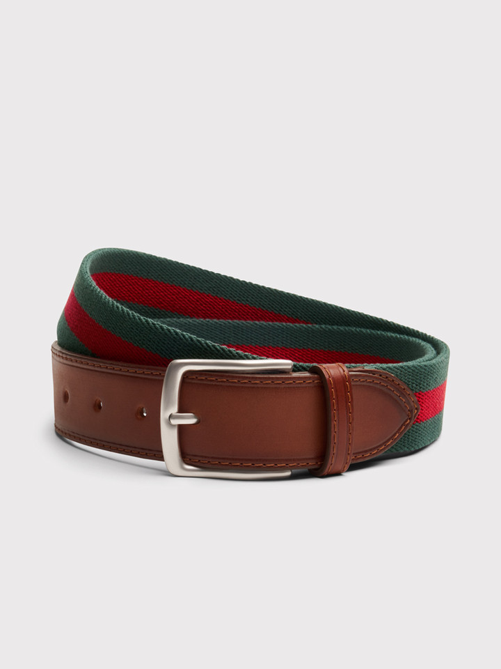 Green & Red Stripe Canvas Belt
