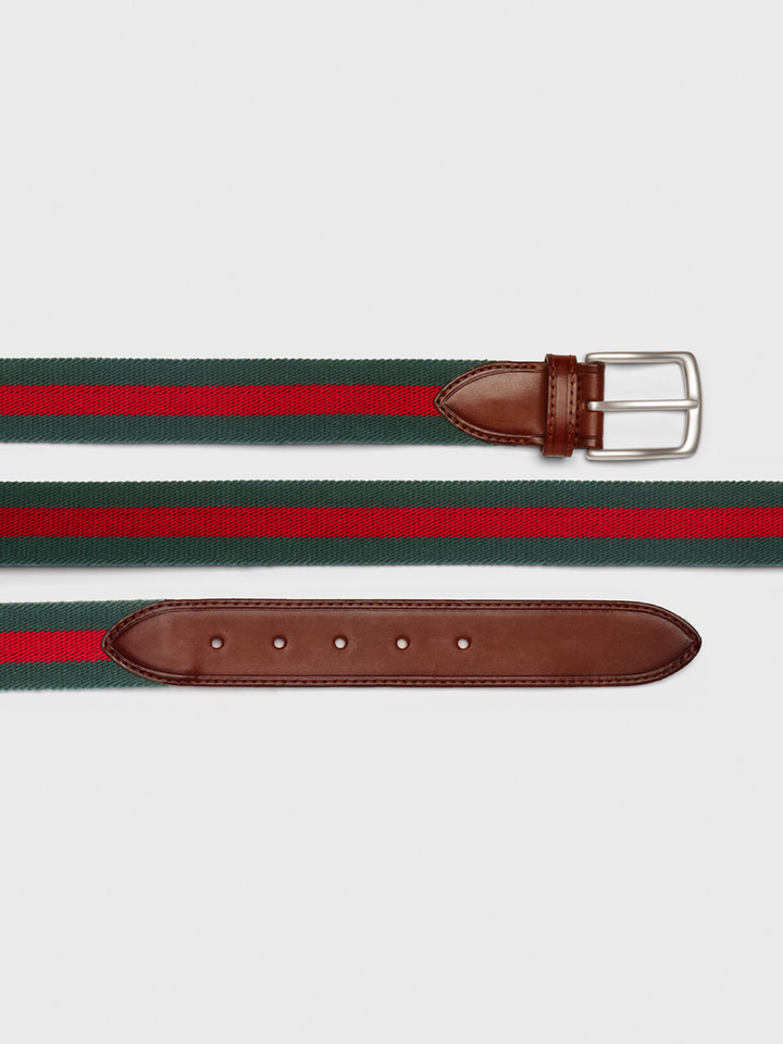 Mens Green and Red Stripe Canvas Belt