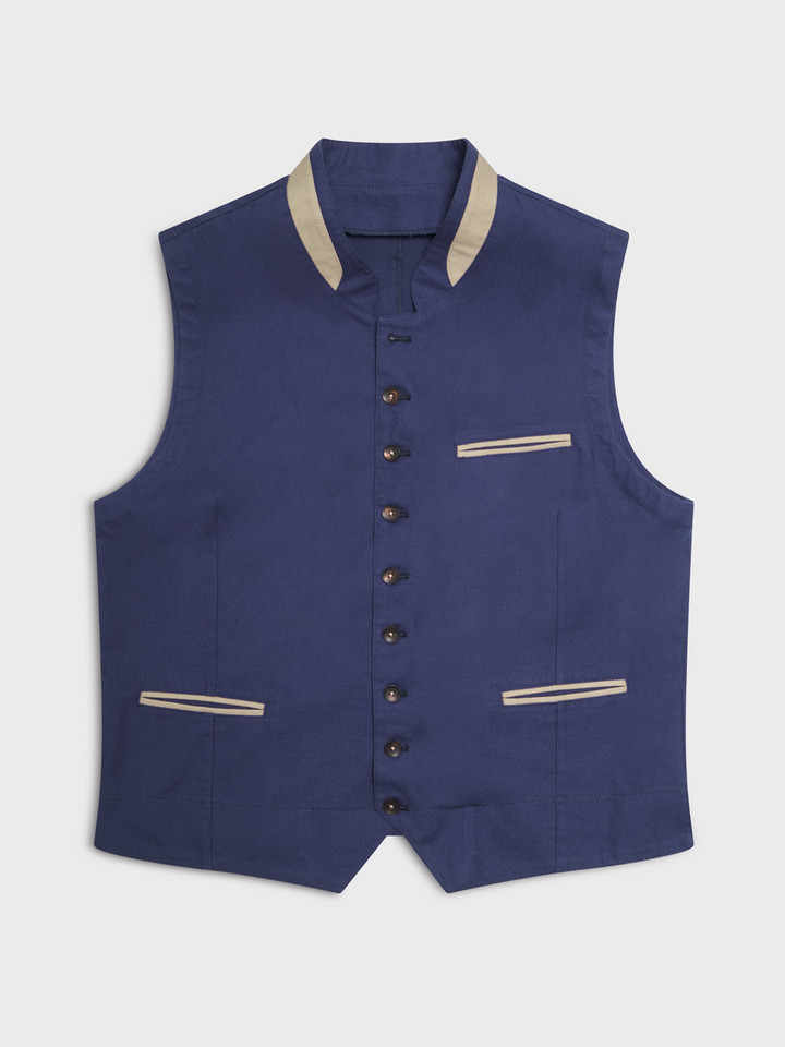 Mens Navy Canvas Waistcoat Flat Lay Front