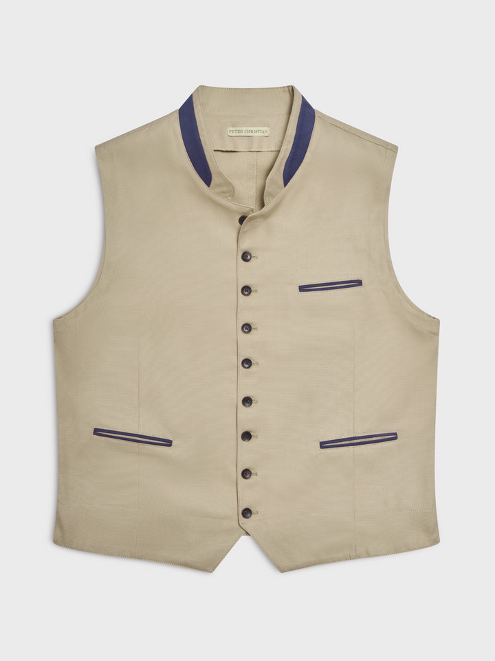 Mens Sand Cotton Canvas Waistcoat Flat Front