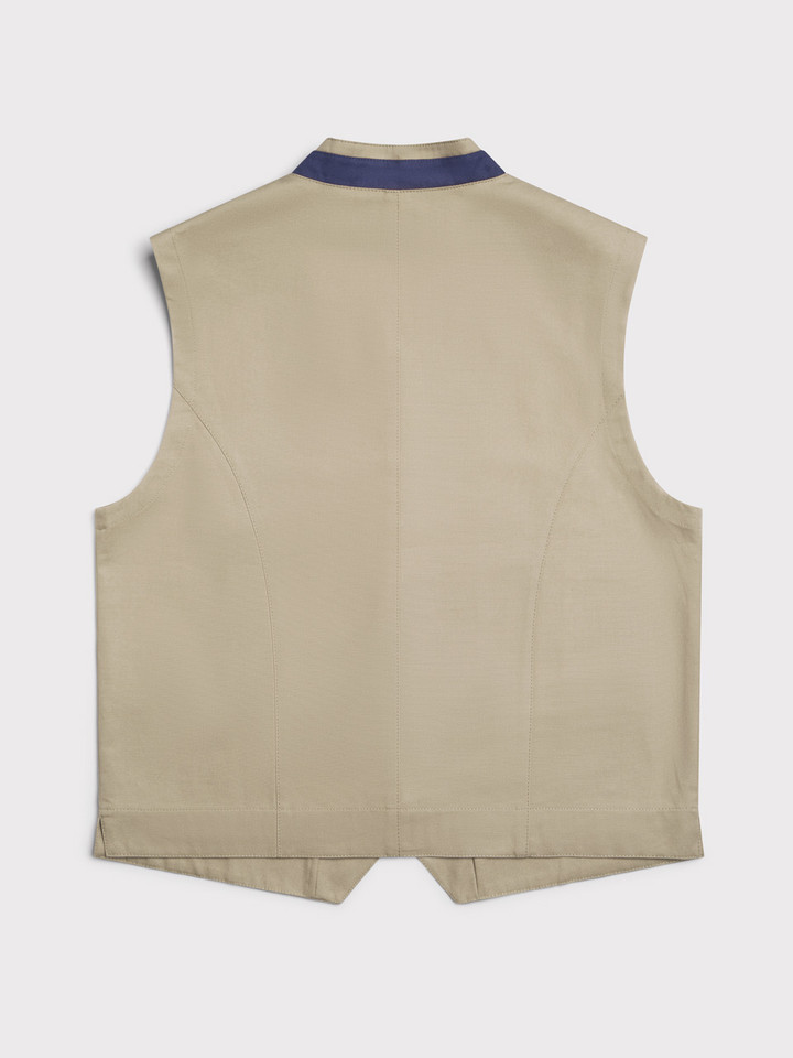 Mens Sand Cotton Canvas Waistcoat Flat Back