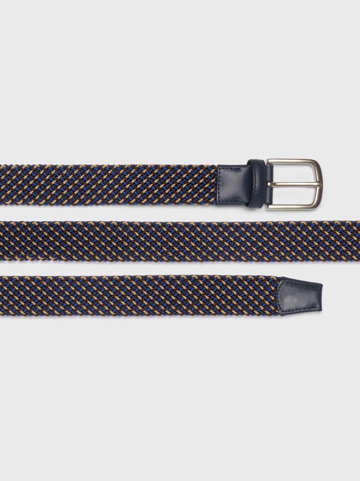 Mens Navy & Gold Braided Elastic Belt