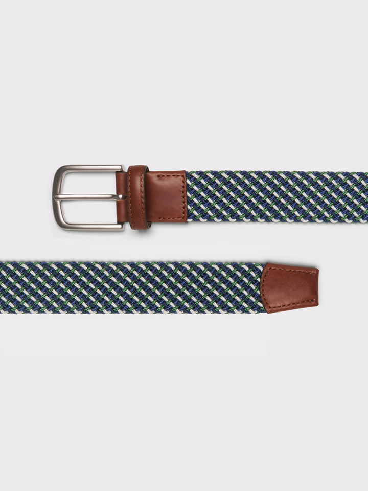 Mens Navy & Green Woven Elastic Belt Both Ends