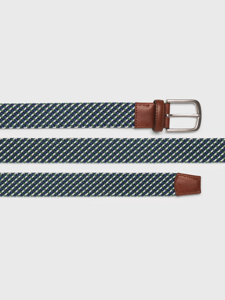 Mens Navy & Green Woven Elastic Belt
