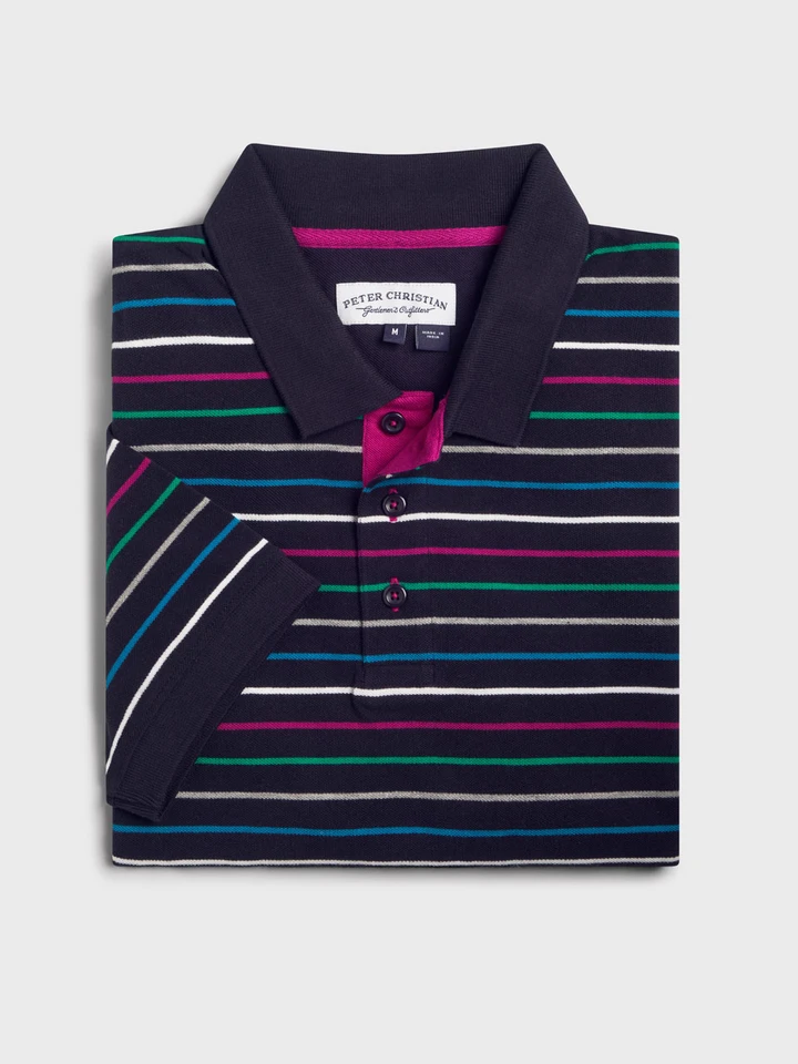 Mens Navy Striped Polo Shirt Folded