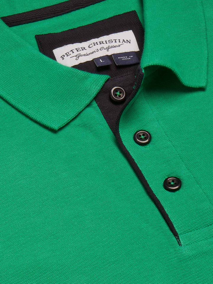 Mens Mint Striped Polo Shirt Collar Closeup