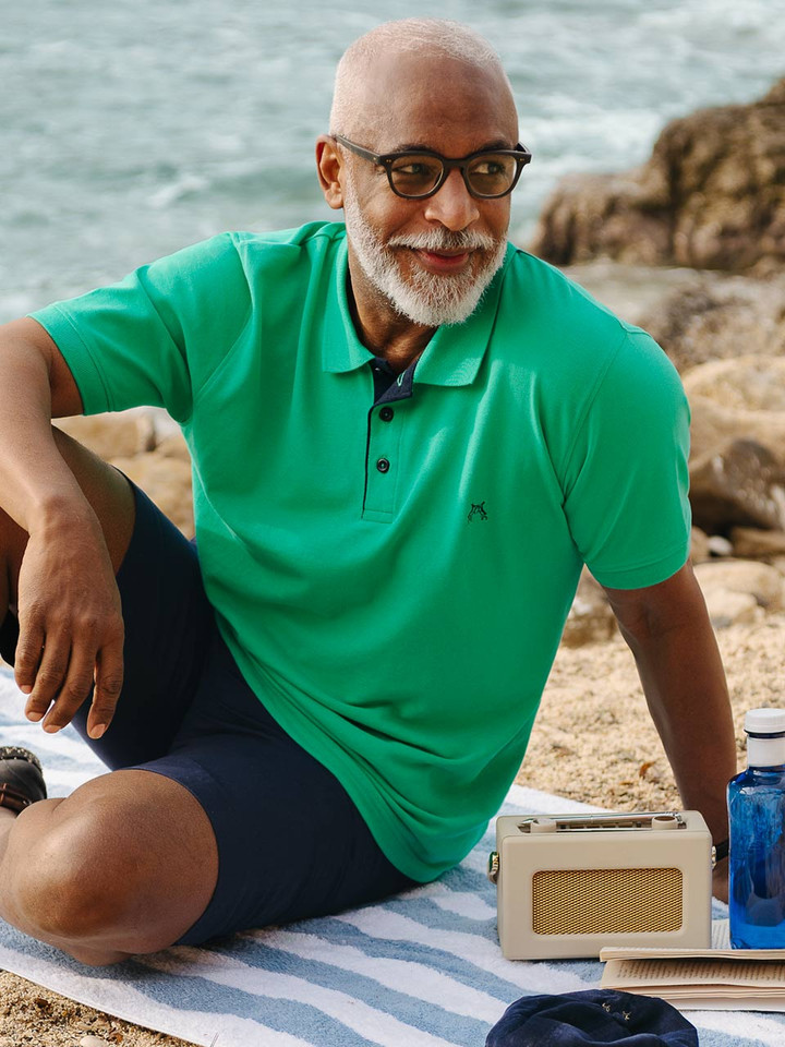 Mens Mint Striped Polo Shirt on Model