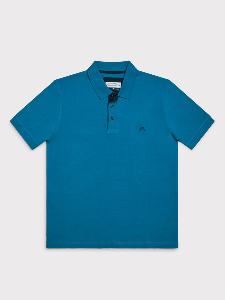 Mens Azure Blue Polo Shirt Flat