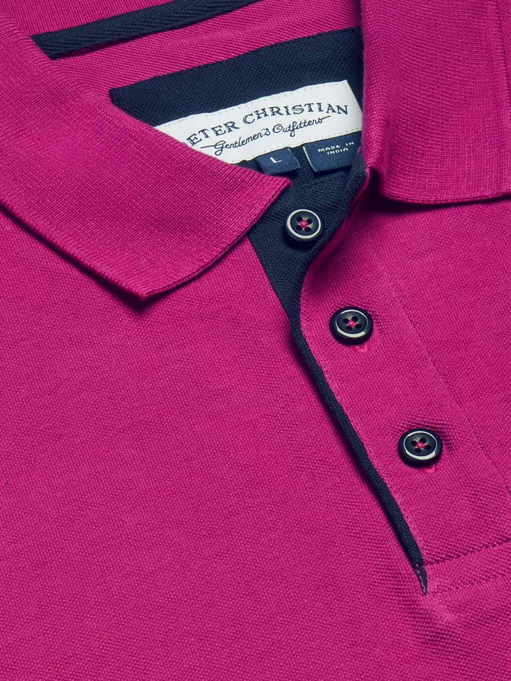 Mens Magenta Polo Shirt  Collar Closeup