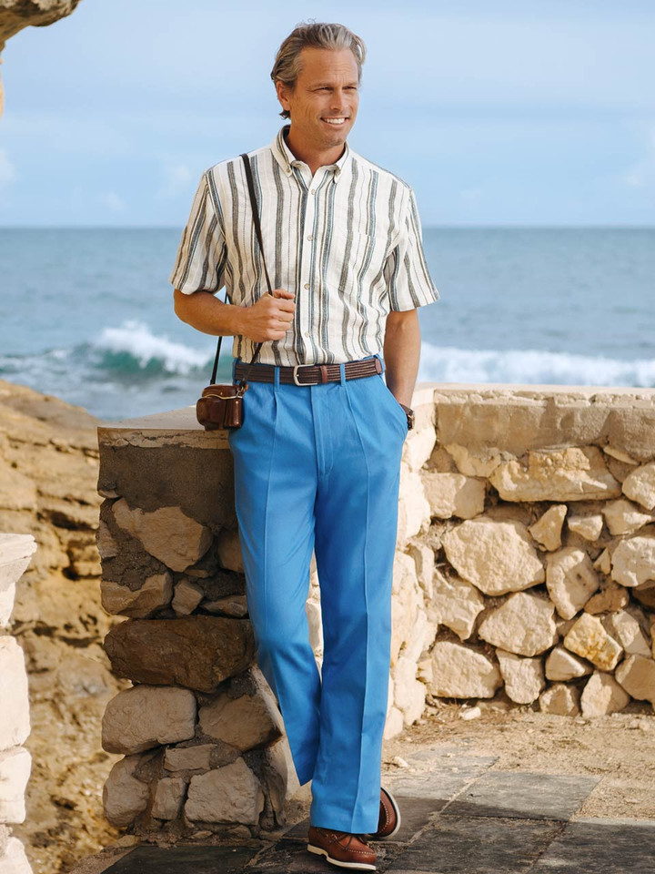 Mens Striped Textured Button Down Shirt On Model